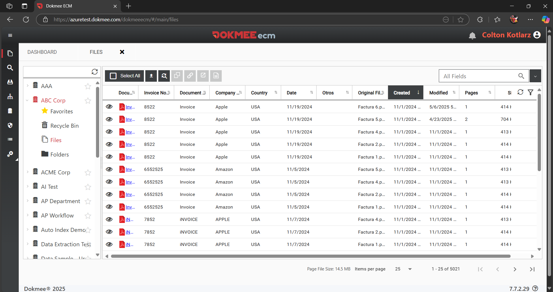 Dokmee document management interface with document folders and file explorer