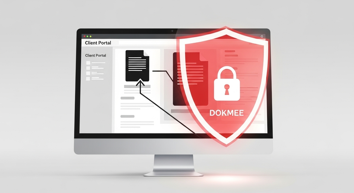 Illustration of a secure client portal from a DMS for accountants, showing encrypted document sharing and compliance controls. (Source: Imagen 4)