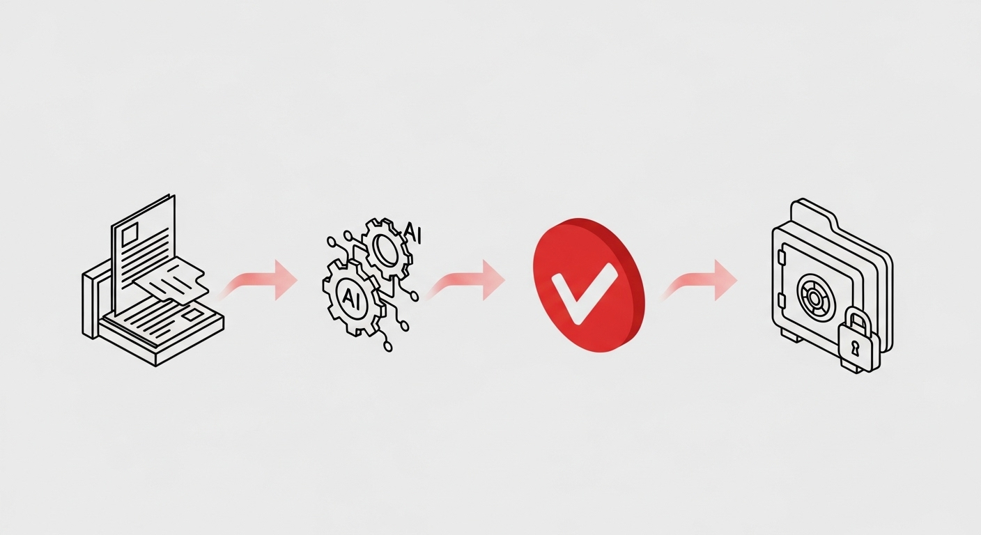 Infographic illustrating workflow automation in a document management system, showing the process from document scanning to secure archival. (dms-workflow-automation-infographic.jpg)